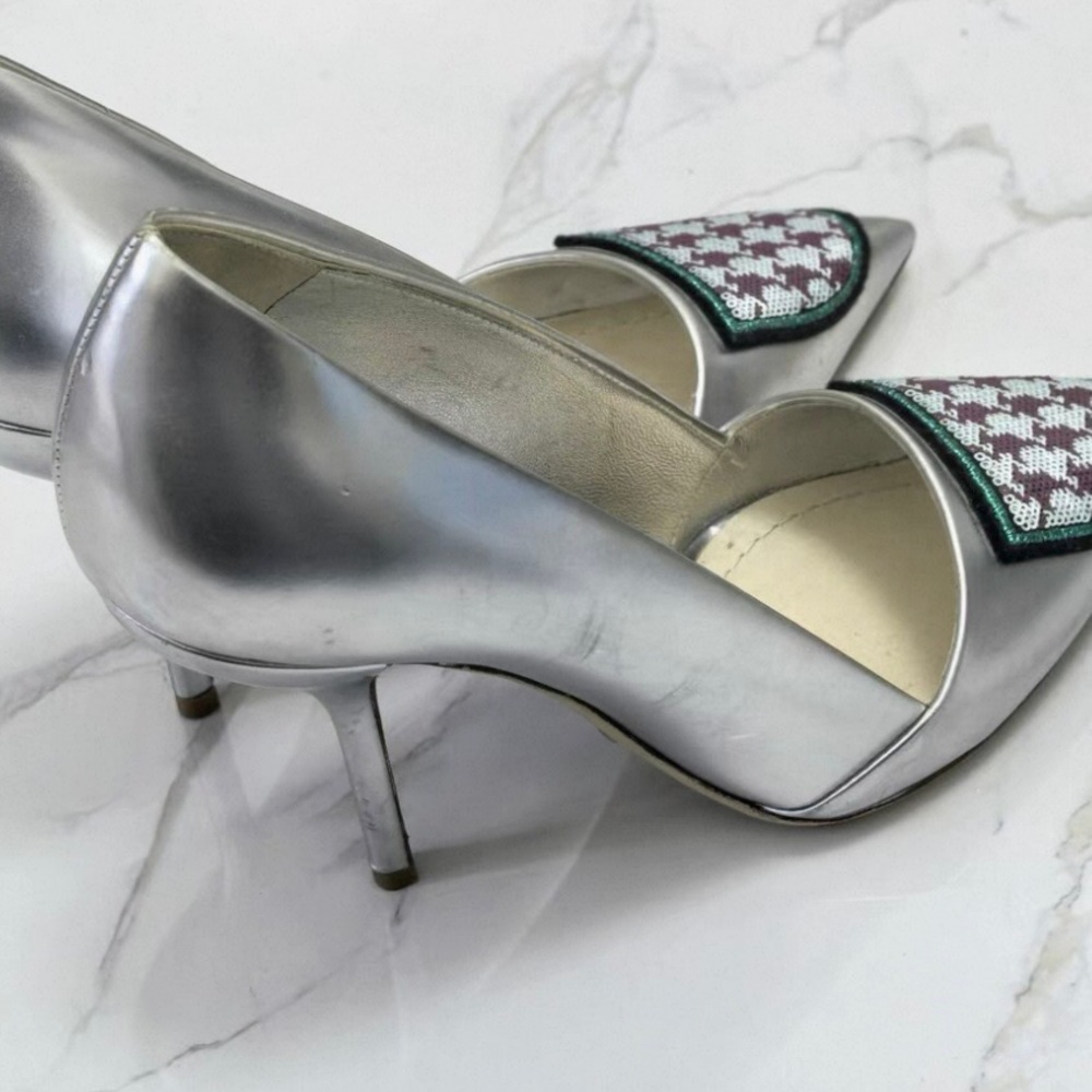 Dior Metallic Silver Heels with Patterned Toe - Picture 5 of 6